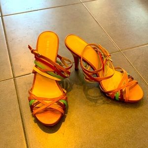 Nine West 4” colorful ankle strap sandals. Tan, red, yellow, green, purple. Y2K